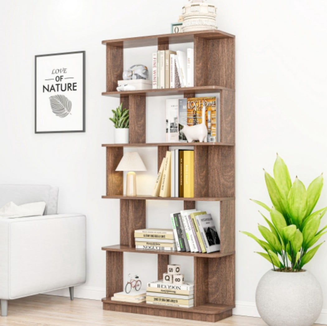 5-Tier Bookshelf, 31.5" Wide Modern Open Bookcase with 30" Shelf Clearance, Free Combination Storage Shelves, MDF Display Rack for Living Room, Bedroom & Home Office, Dark Brown
