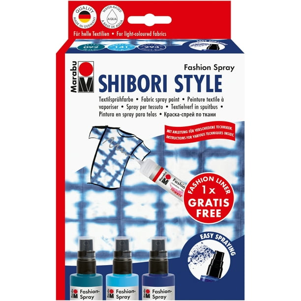 Marabu Creative Fashion Spray Set 4/Pkg-Shibori - Bleu Ciel, Bleu Nuit & Essence