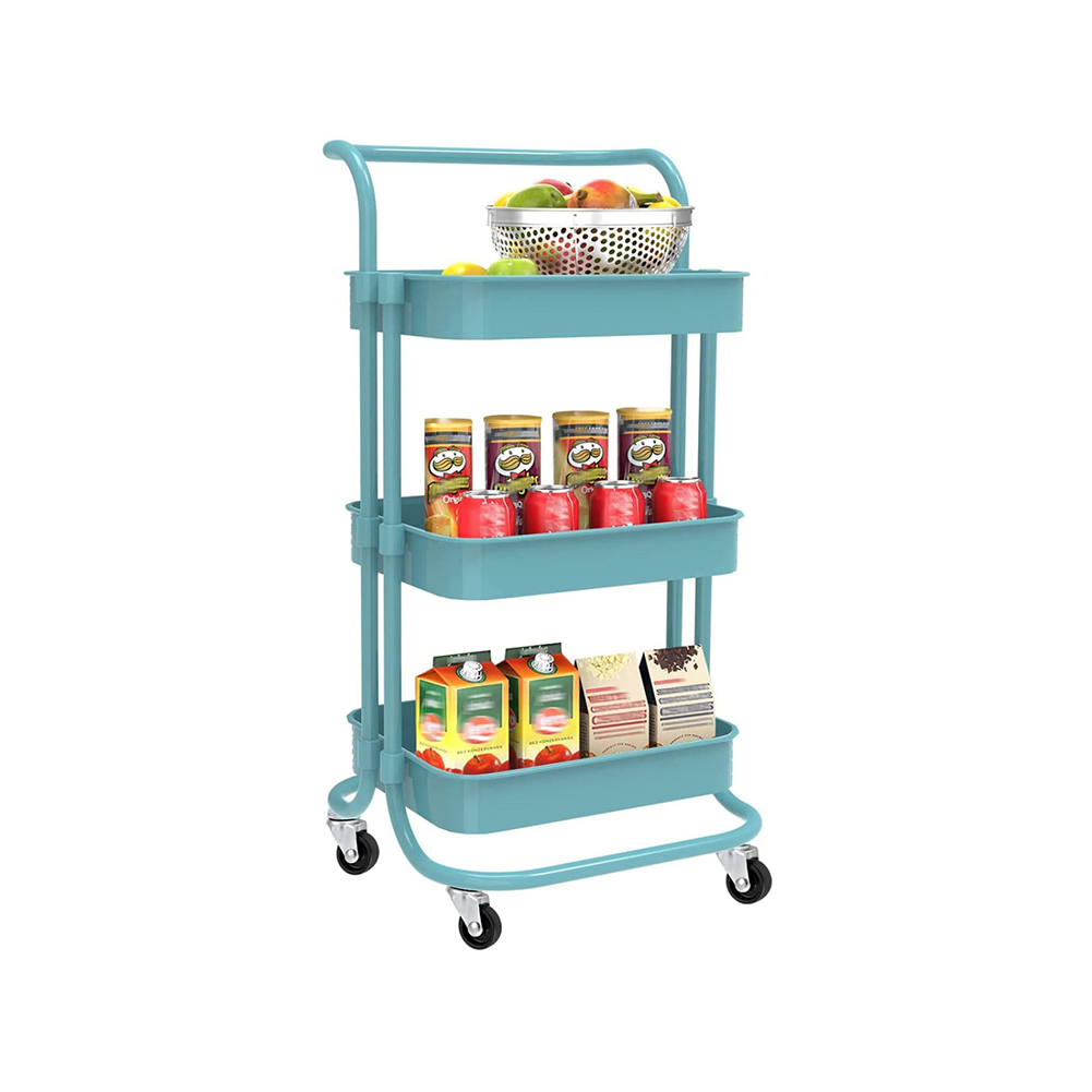 Kadyn 3 Tier Utility Carts with Lockable Wheels, Metal Rolling Cart with Handle, Storage Organizer Trolley Cart for Bathroom, Blue Kadyn 3 Tier Utility Carts with Lockable Wheels, Metal Rolling Cart with Handle, Storage Organizer Trolley Cart for Bathroom, Blue