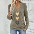 thumbnail image 6 of Feancey Women's V Neck T-Shirts Heart Printed Long Sleeve Tunic Tops Dressy Ruched Side Business Casual Blouse Velentine's Day Graphic Tees Khaki S, 6 of 9