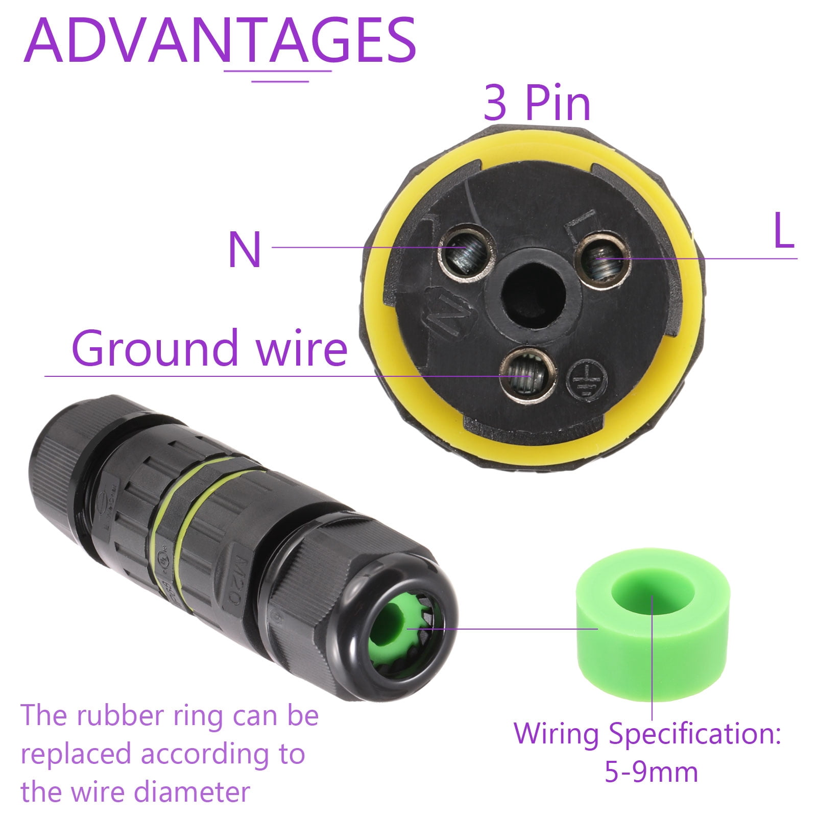 6 Pcs Waterproof Junction Box M20 3 Pin Wire Connector for Wire Range 5-9mm