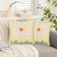 thumbnail image 5 of Hello Sunshine Pillow Covers 16x16 Inch Set of 2 Pink Daisy Floral Yellow White Striped Farmhouse Cotton Linen Pillow Cases Spring Summer Decorations Cushion Cover for Outdoor Sofa Couch, 5 of 6
