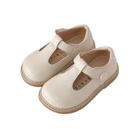 

Ritualay Kids Dress Shoes T-Strap Flats School Leather Shoe Casual Lightweight Loafers Unisex-Child Boys Girls Wedding White 6.5C