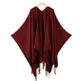 thumbnail image 2 of Domuza Women's Tassel Shawl Wraps Open Front Poncho Cape Fashion Reversible Blanket Scarf Travel Cardigan Sweater Wine, 2 of 4