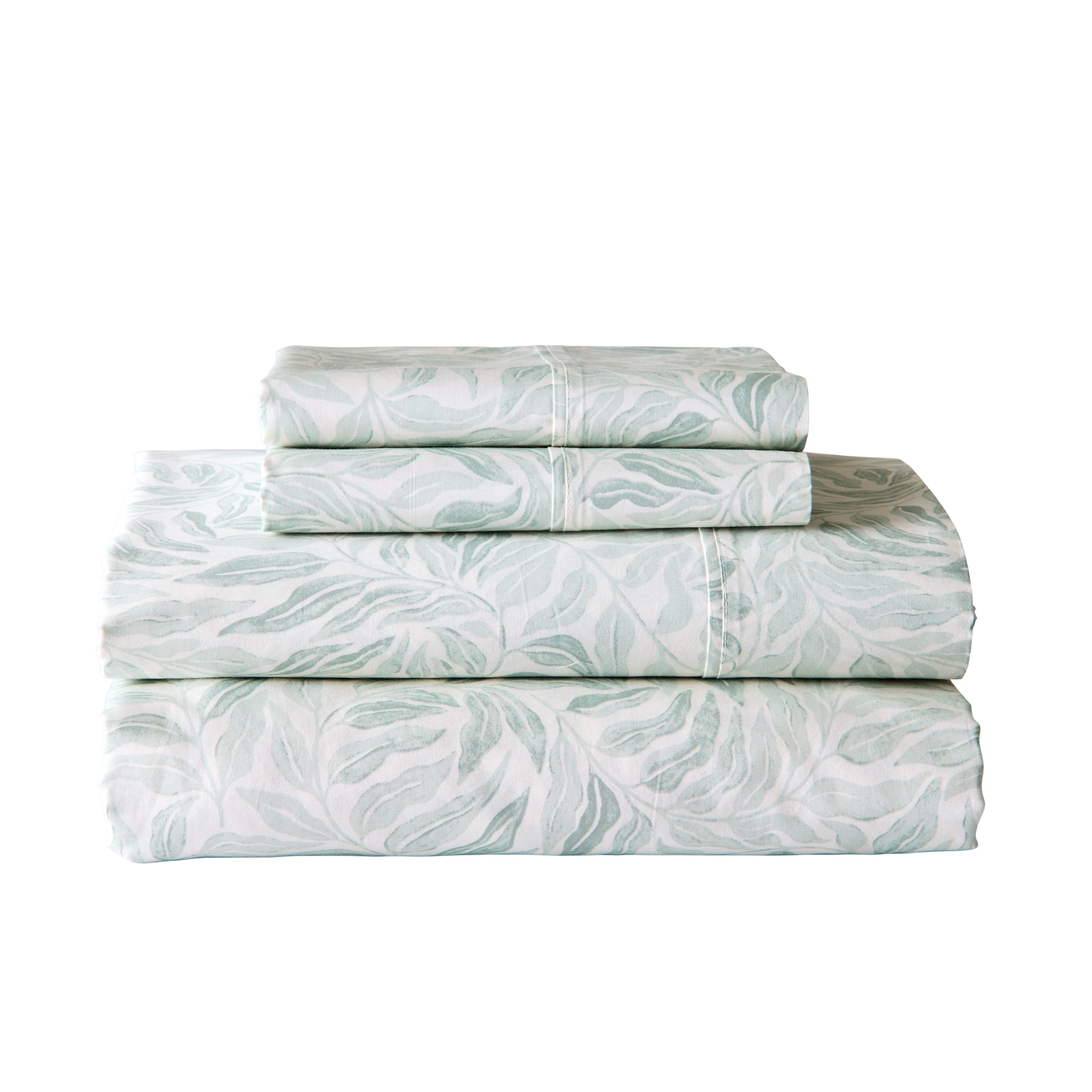 Better Homes & Gardens 300 Thread Count Cotton Percale 3-Piece Vierra Vine Green Bed Sheet Set, Twin