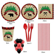 113PCS Lumberjack Disposable Tableware, Partybloom Lumberjack Party Supplies with Lumberjack Party Plates, Cups, Napkins, Straws,Balloons More for Lumberjack Baby Shower Birthday Party Decorations