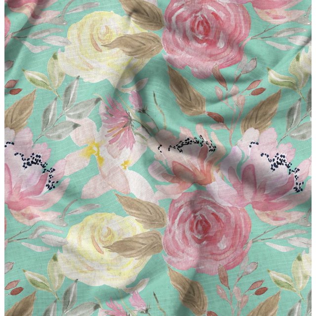 Soimoi Blue Heavy Canvas Fabric Leaf Floral Print Fabric by the Yard 58 Inch Wide