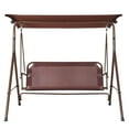 thumbnail image 2 of Brown Patio Swing Chair with Canopy, 3-Seater Alloy Steel Outdoor Swing for Backyard, 2 of 11