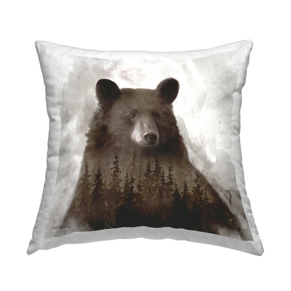 Stupell Industries Woodland Bear Portrait Abstract Pine Tree Forest Cabin Brown,18 x 7 x 18 Decorative Pillows