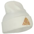 thumbnail image 4 of Glitter Merry Christmas Tree Embroidered Long Knitted Beanie - White OSFM, 4 of 5