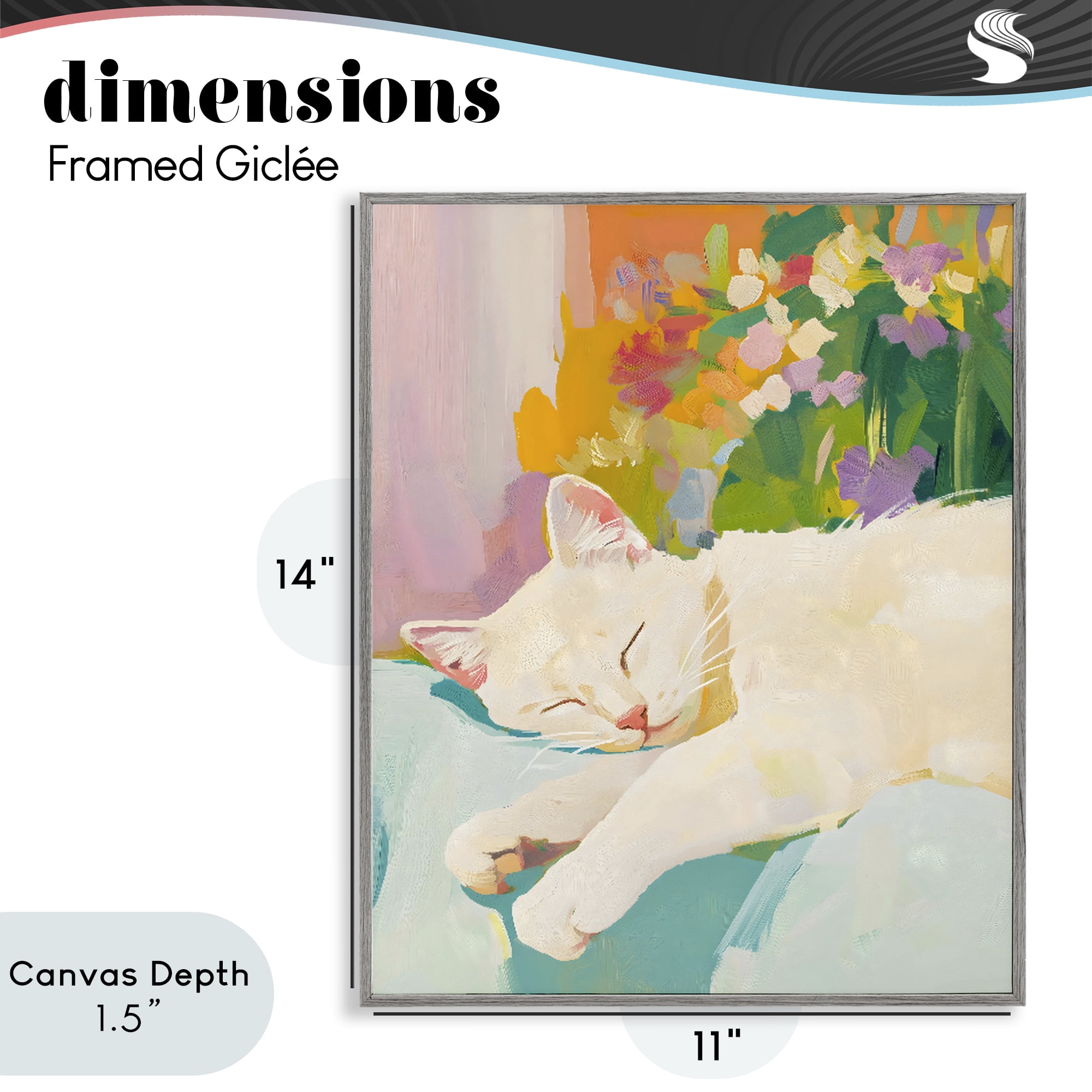 Stupell Industries Sleeping Cat with Flowers Gray Framed Giclee Art, design by The Prints Vibe