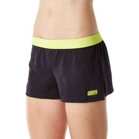 Soffe Juniors The New Low-Rise Shorts, Black/Limeade, XLarge