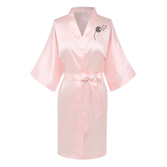 Odeerbi Ice Silk Nightgowns for Women Satin Bathrobe Fashion Summer Kimono Robe Front Back Printed Solid Color Sexy Home Clothing Pink