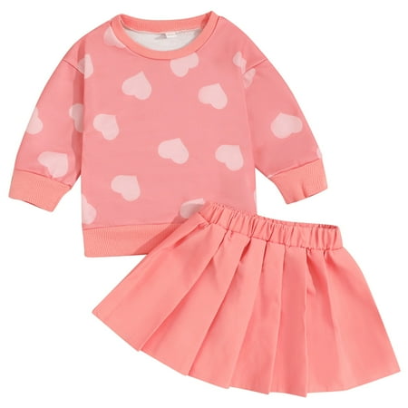 

EnJoCho Children s Holiday Outfit Toddler Kids Baby Girl Valentine s Day Outfit Cute Love Print Crewneck Sweatshirt Top Skirt Set Fall Clothes Little Children Fall Winter Trendy Clothing Set