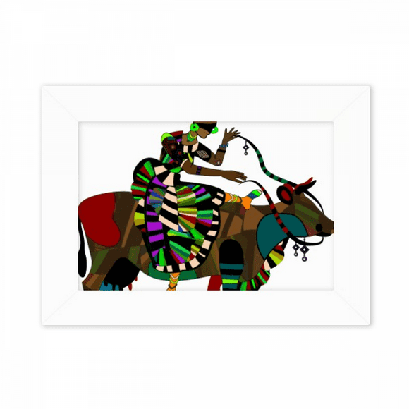Cow Ride China Minority Dressing Totem Photo Mount Frame Picture Art Painting Desktop 5x7 inch