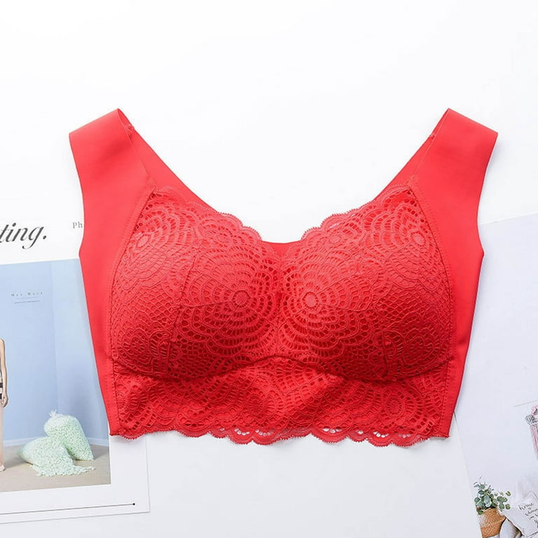 Hesxuno Ladies Traceless Comfortable No Steel Ring Lace Breathable  Gathering Bra Woman Underwear 