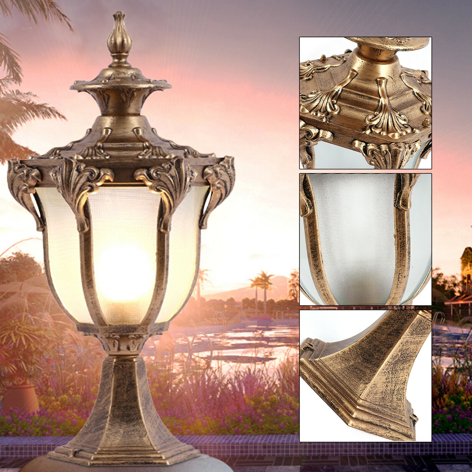 Outdoor Lamp Post Light Fixture Vintage Bronze Lantern Garden Fence Pillar Set 20*20*41cm
