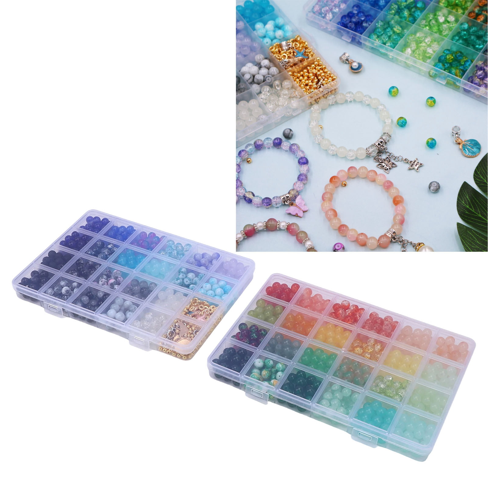 NFTIGB 1190Pcs Beading Craft Supplies 48 Colors Crackle Round Beads for Bracelet Jewelry Making Earrings Necklace Kits 8mm Spacer Charms Style 4