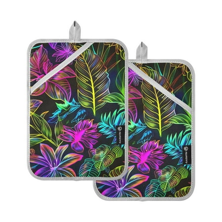 

Oven Mitts 2 Pcs Pot Holders Sets Heat Resistant Hot Pads for Kitchen Cooking Baking 7 x9.8 Neon Leaf