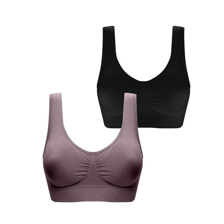ATOYSOY 2 Pack Plus Size Sports Bra Everyday Bra Yoga Activewear Comfort Bra Bralette Underwear Teens Push Up Workout Breathable Clearance Wireless Ruched Tank Tops Gray XL