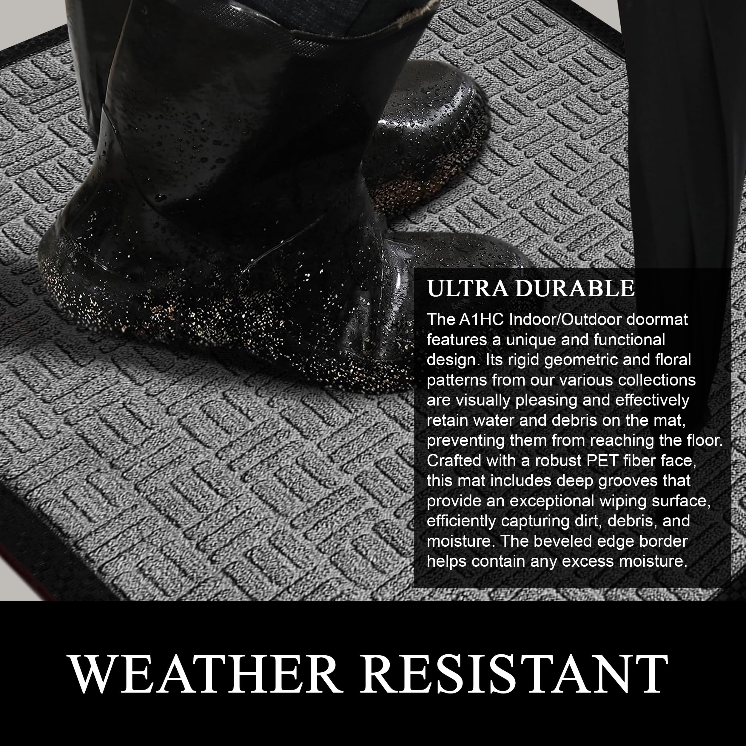 A1HC Indoor Outdoor Mat, Front and Back Entrance Welcome Mats, Large Front Door Patio Mats 24x36 Inches, Non-Slip Easy Clean Entrance Washable Large Size Doormats, Dark Grey