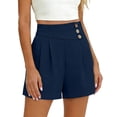 thumbnail image 6 of Kinrui Tailored Shorts for Women with Pockets Casual Dressy Pleated Chino Shorts Wide Leg High Rise Bermuda Shorts Navy XL, 6 of 9