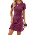 thumbnail image 4 of Gustave Women's Summer T Shirt Dress Ruched Bodycon Mini Dresses Casual Short Sleeve Wrap A-Line Sundress for Beach Party Work "Wine Red, L", 4 of 6