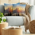 thumbnail image 5 of Ambesonne City Throw Pillow Cover 2 Pack, Tranquil Sunrise Midtown, 18", Pale Blue Peach Tan, 5 of 7
