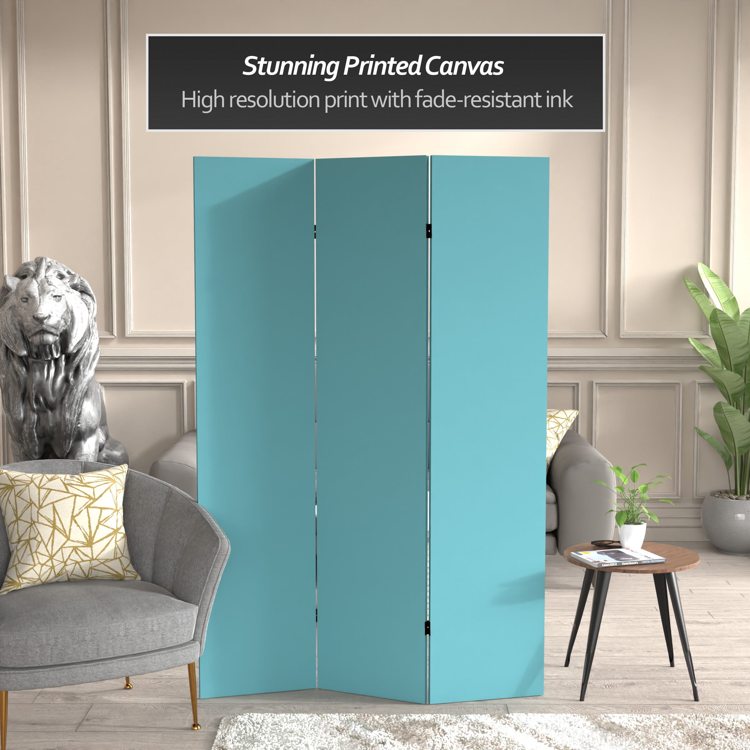 Oriental Furniture 6 ft. Tall Double Sided Teal Canvas Room Divider - 3 Panel