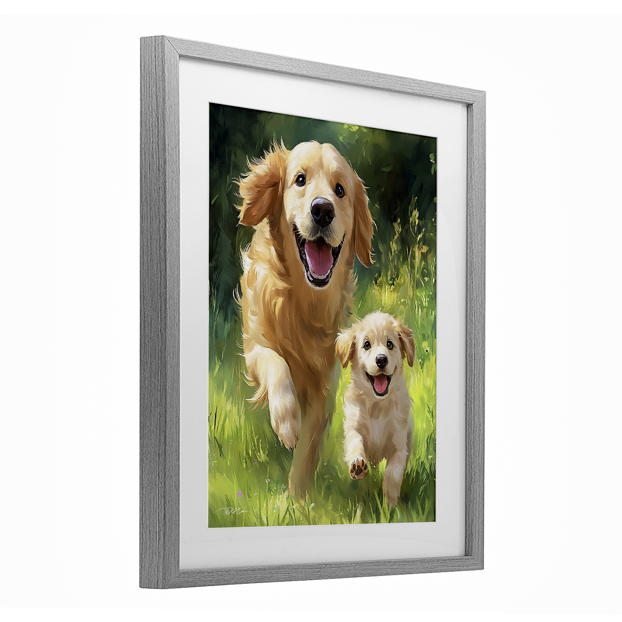 Father & Son Labrador Gray Framed Print Under Glass, design by Momart