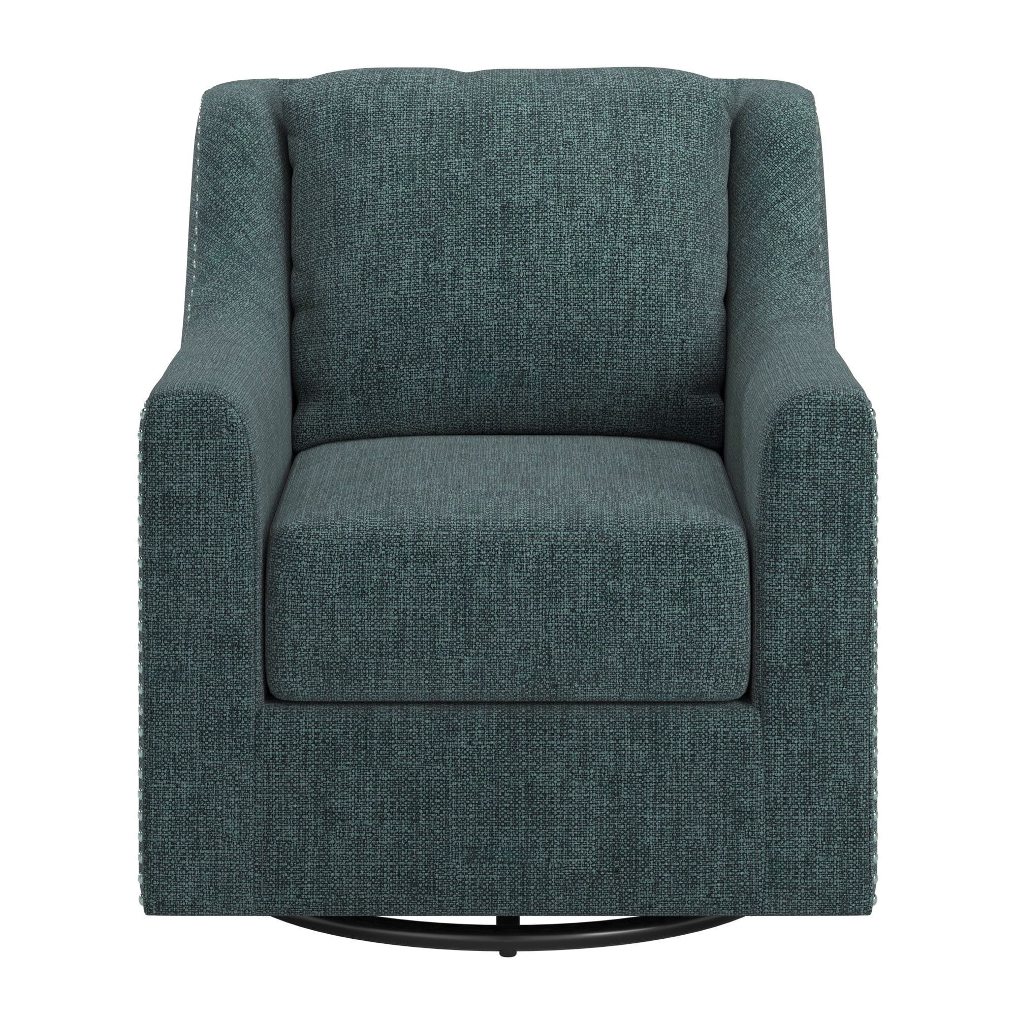 Weston Home Dovelle Classic Nailhead Swivel Chair with Sloped Arms, Blue