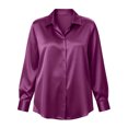 thumbnail image 2 of AKOEE Plus Size Shirts for Women Button Down Dressy Casual Soft Satin Long Sleeve XL-5X Lapel Collar Blouses (5XL, Purple), 2 of 8
