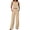 Beige, variant on Linen Look Two Piece Set for Women, Sleeveless Crop Top & Wide Leg Pants with Pockets - Summer Casual Lounge Outfit Beige L