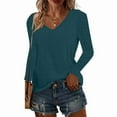 thumbnail image 2 of MORTTIC 4-Pack Women's Long Sleeve V-Neck Soft Basic Tops Loose Fit Casual Shirts for Layering Everyday Wear Dark Green White Gray Black，M, 2 of 10