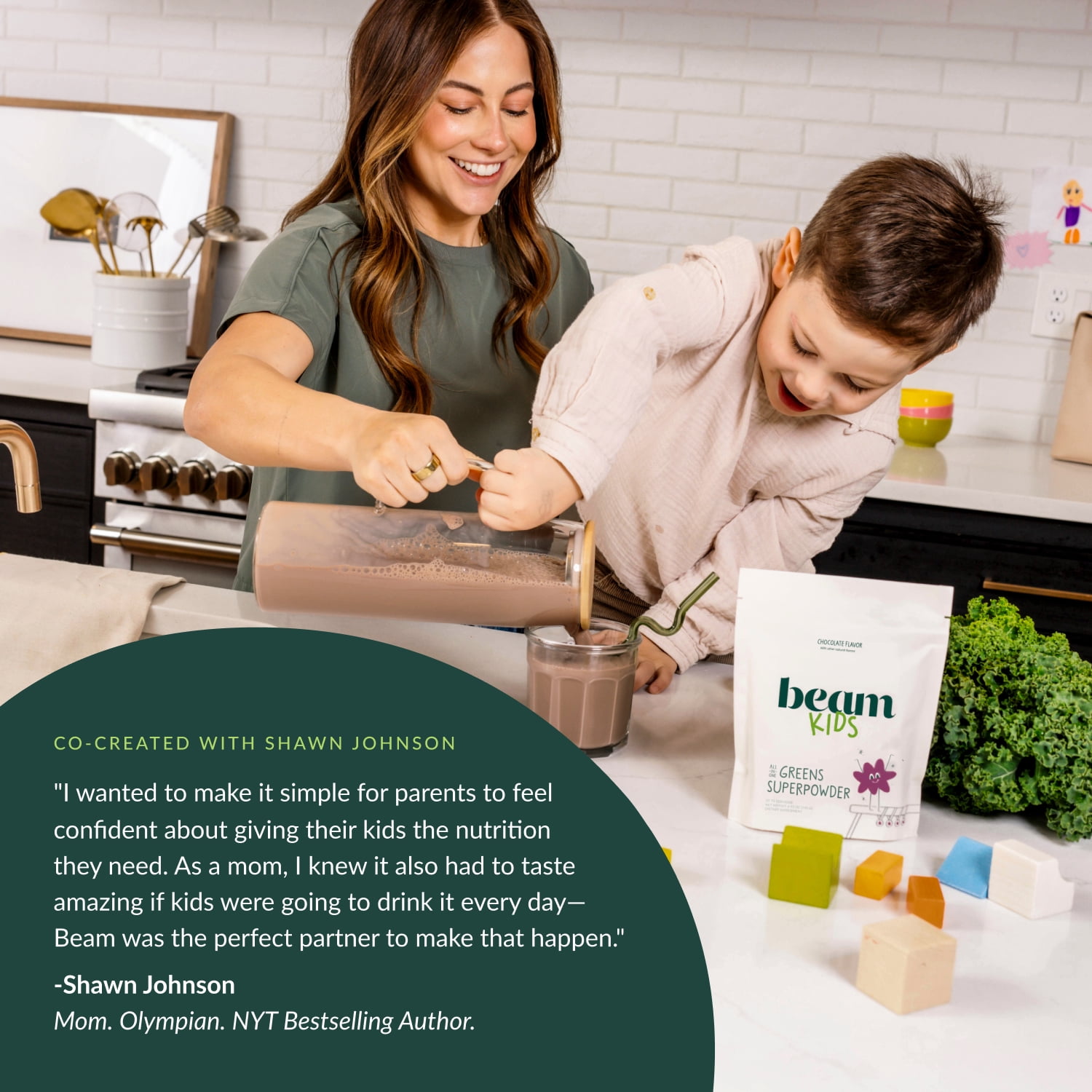Beam Kids Chocolate Flavored Superfood Powder I Nutritional Shake with Organic Greens, Probiotics, Vitamins, Immune Support & Gut Health I Daily Nutrition Drink with Calcium