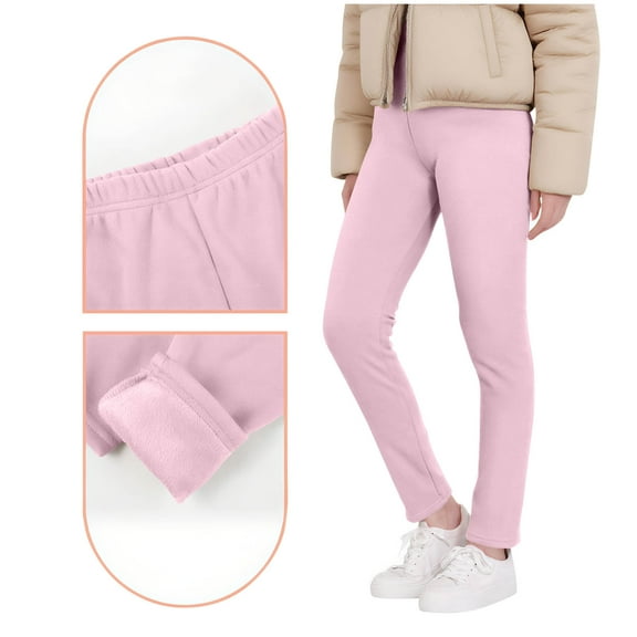 Boys Girls Fleece Thermal Bottom Kids Base Layer Leggings Full Length Soft Stretchy Pants for Winter Layering (3-13Y)