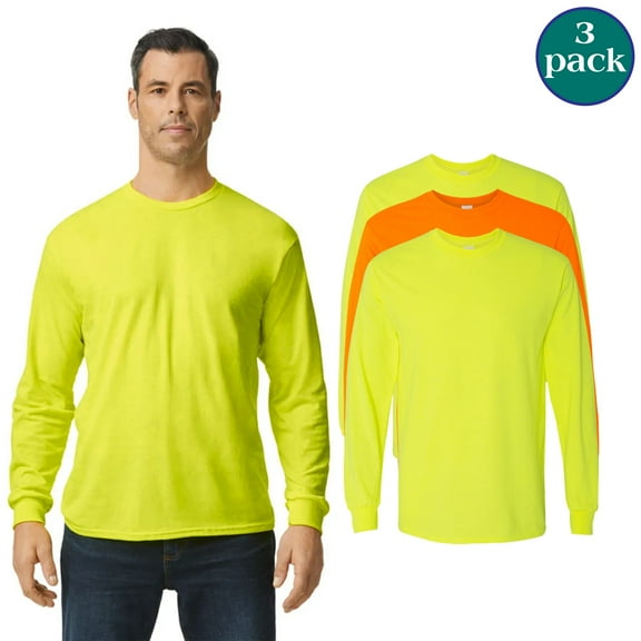 Gildan Safety T-Shirt for Men, Long Sleeve Hi-Vis Shirt, Breathable Safety T-Shirt, Pack 3, S