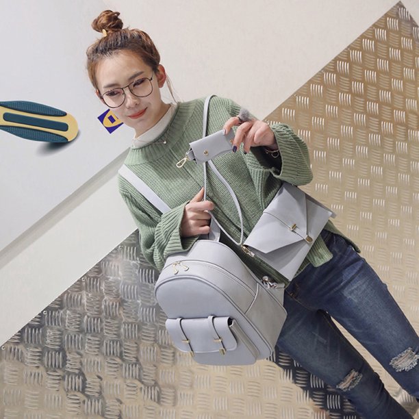 Mochila De Cuero PU de 3 piezas para mujer tarjetero de Likrtyny hombro abierto monedero bolso de viaje bandolera de Color sólido de alta calidad
