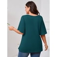 thumbnail image 6 of SHOWMALL Women's Plus Szie Tops V Neck Loose Fit Short Sleeve Lake Blue 5X Casual Blouse for Summer Relaxed Style Shirts Everyday Wear Outfit, 6 of 6