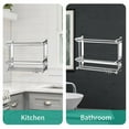 thumbnail image 3 of Double-layer Shower Shelf With 2 Towel Bar 4 Hooks No Drilling Adhesive Bathroom Shelf Organizer Wall Mounted Shower Storage Rack for Toilet Dorm Kitchen, 3 of 7