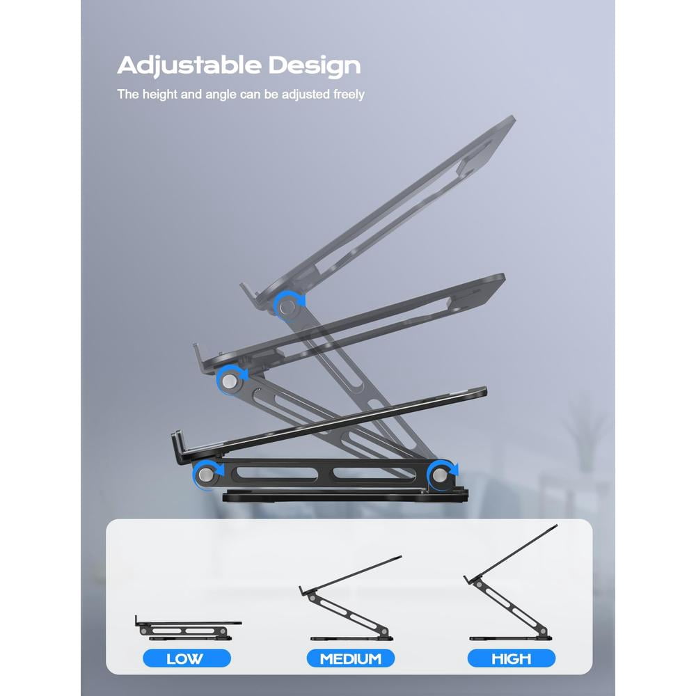 Adjustable ergonomic laptop stand with 360 ° rotating base and folding design - sturdy metal structure, 360 ° angle adjustment