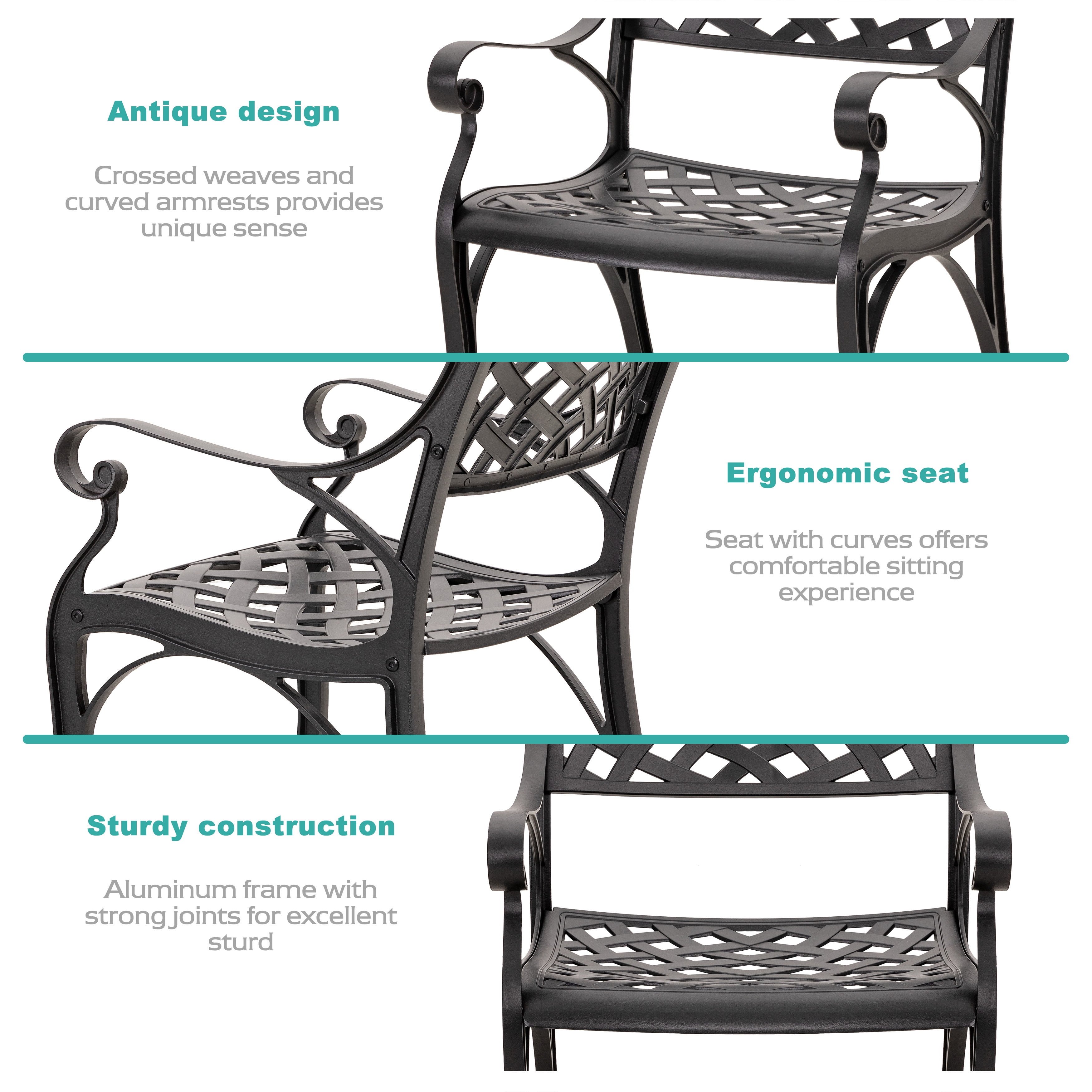 Nuu Garden 2 Piece Bistro and Dining Chairs Set, Aluminum Outdoor Indoor Patio Chairs with Arms for Garden, Backyard, Porch, Black with Gold Speckles