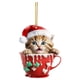 thumbnail image 2 of pstuiky Colgante navideño de gatitos adorables para coche, colgante acrílico de gato con gorro navideño, colgante de árbol de Navidad de gatitos, 2 of 5
