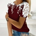 thumbnail image 2 of Camisas de Manga Corta para las Mujeres Impresión Cuello Redondo Suéter Encaje Camisa, Blusa de Verano Casual para las Mujeres, 2 of 4