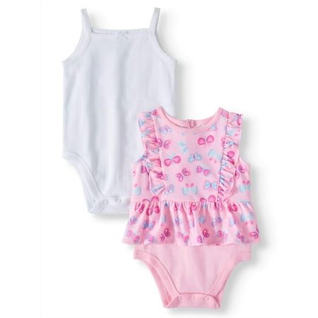 Garanimals Baby Girls' Solid Cami and Ruffle Peplum Bodysuits, 2-Piece Multi-Pack