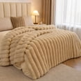 thumbnail image 3 of Striped Bubble Faux Rabbit Fur Throw Blanket,60"x80",Ultra Soft,Luxury Ribbed Faux Fur Throw,Thick Warm Textured Blanket,Cozy Fluffy Reversible Polyester for Bed,Couch,Chair,Sofa,Khaki, 3 of 6