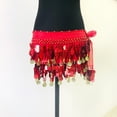 thumbnail image 3 of LSQii Women's Sequin Tassel Skirt Chiffon Glitter Sparkly Fringe Waist Hip Scarf Belly Dance Performance Belt Waist Cover Carnival Festival Outfits Red, 3 of 3