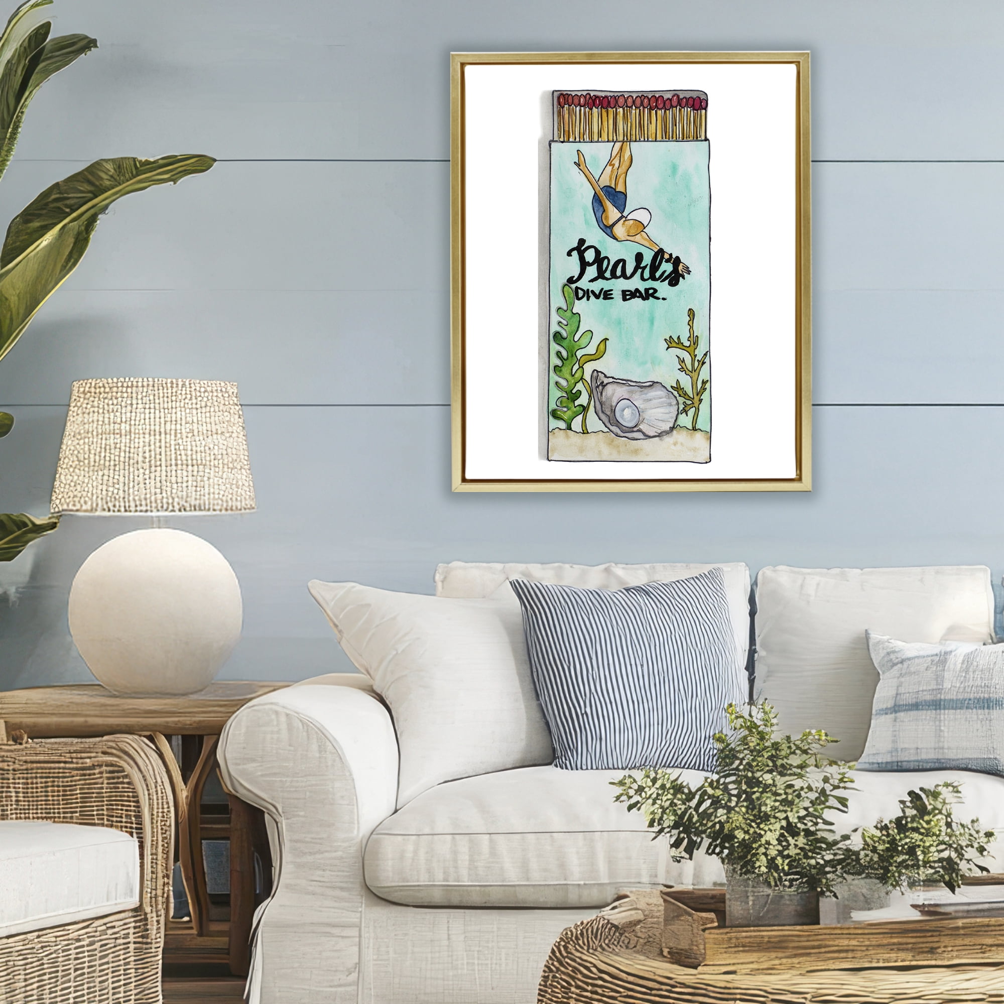 Stupell Industries Pearl Dive Matchbook Gold Framed Floater Canvas Wall Art, design by Nola James
