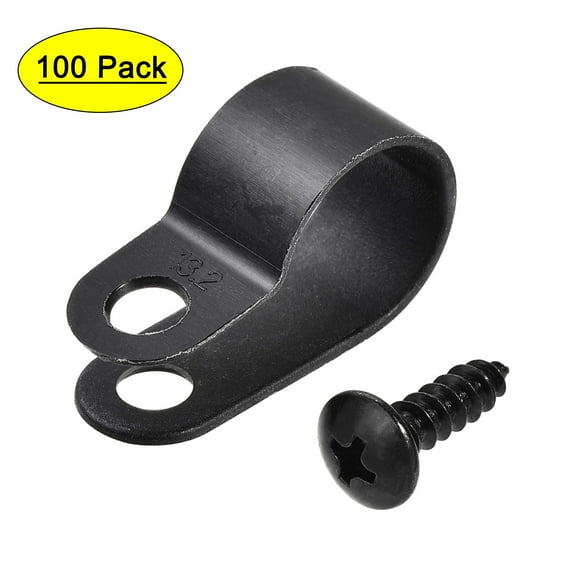 Uxcell 13.2mm Nylon R Type Cable Clip Wire Clamp with Screws Black 100 Pieces