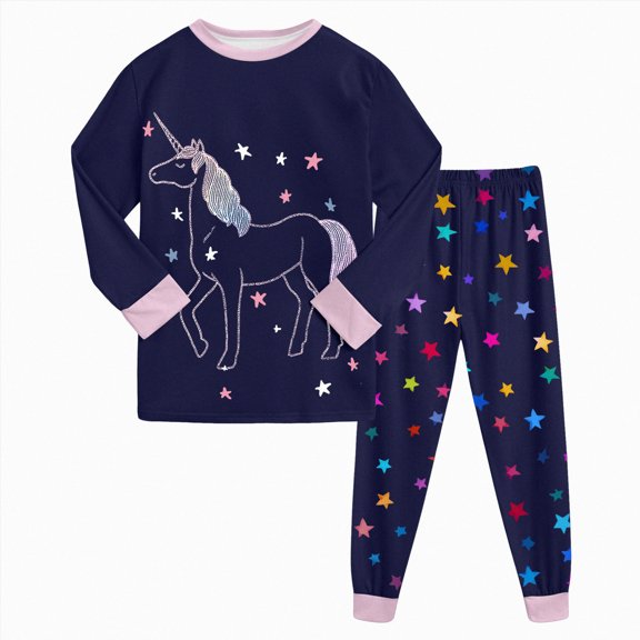 Gubotare Kids Long Sleeve Pajamas Set Girls Pajamas Set Kids Long Sleeve PJs Cotton Jammies 2T 3T (Multicolour,2-3 Years)
